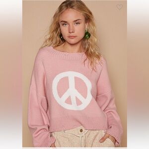 #9 POL ROUND NECK LONG SLEEVE PEACE SIGN SOLID SWEATER